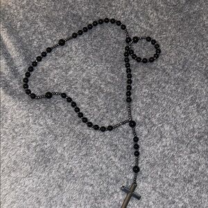 Elegant Black Beaded Rosary Necklace